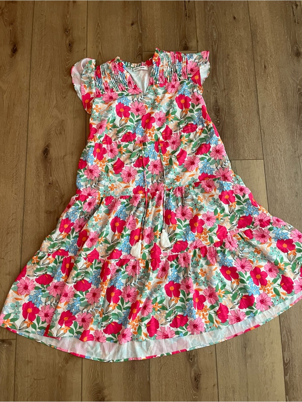 Grace Karin Pink Floral Tiered Girls' Dress with Multicolor Blooms